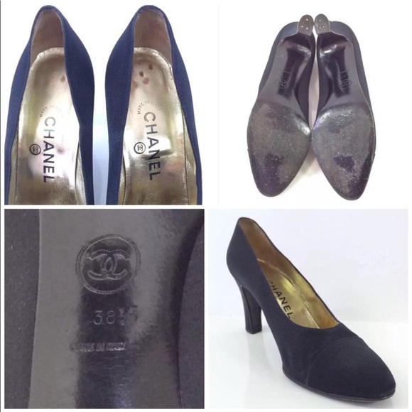 CHANEL VINTAGE BLACK SATIN HEELS PUMPS 👠 - Picture 6 of 7